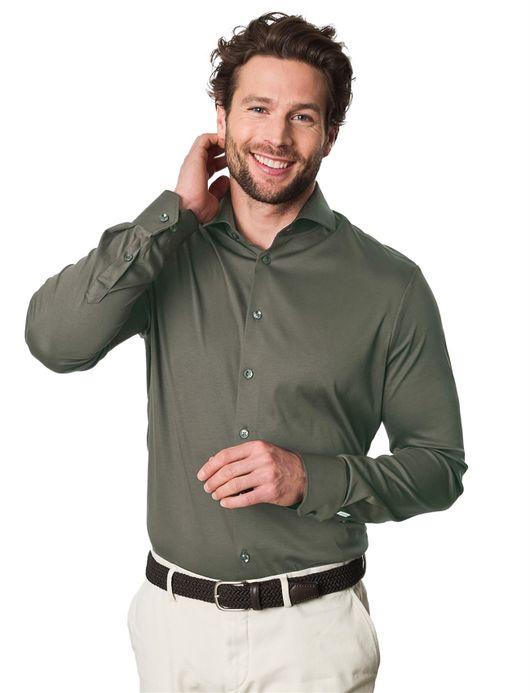 Ledub overhemd slim fit groen effen slim fit