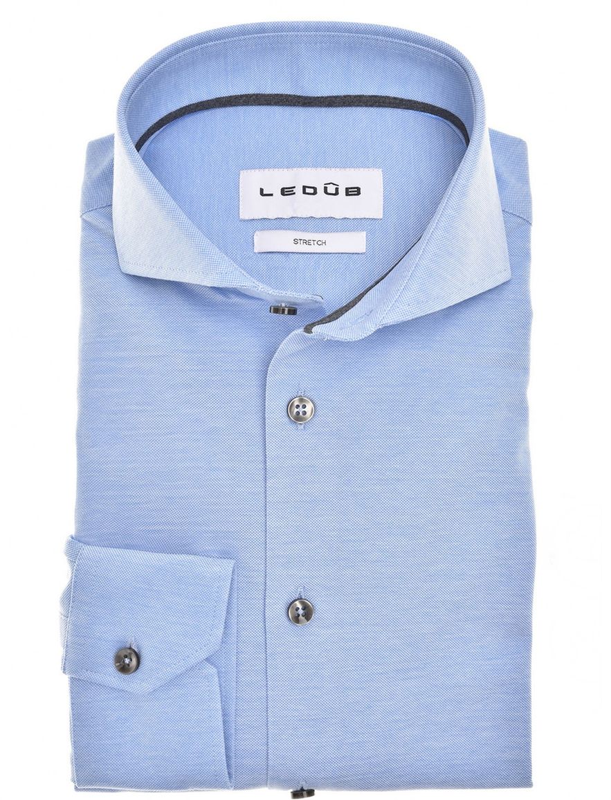 Ledub overhemd lichtblauw effen katoen slim fit