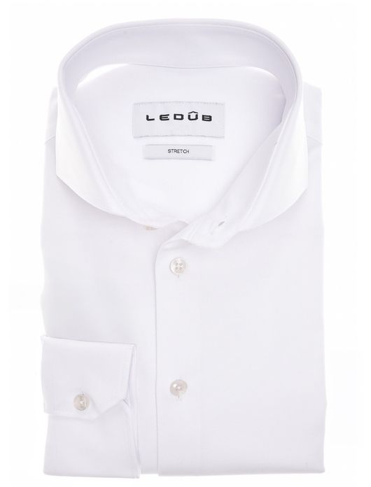 overhemd mouwlengte 7 Ledub Slim Fit wit effen katoen, polyester, stretch slim fit