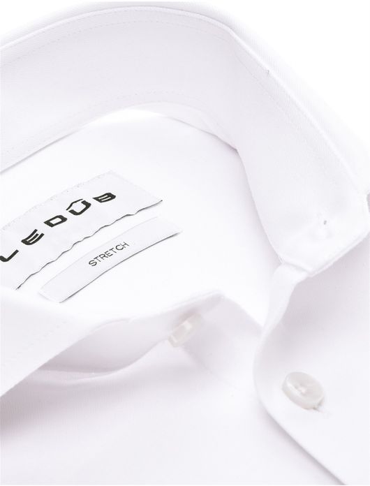 overhemd mouwlengte 7 Ledub Slim Fit wit effen katoen, polyester, stretch slim fit