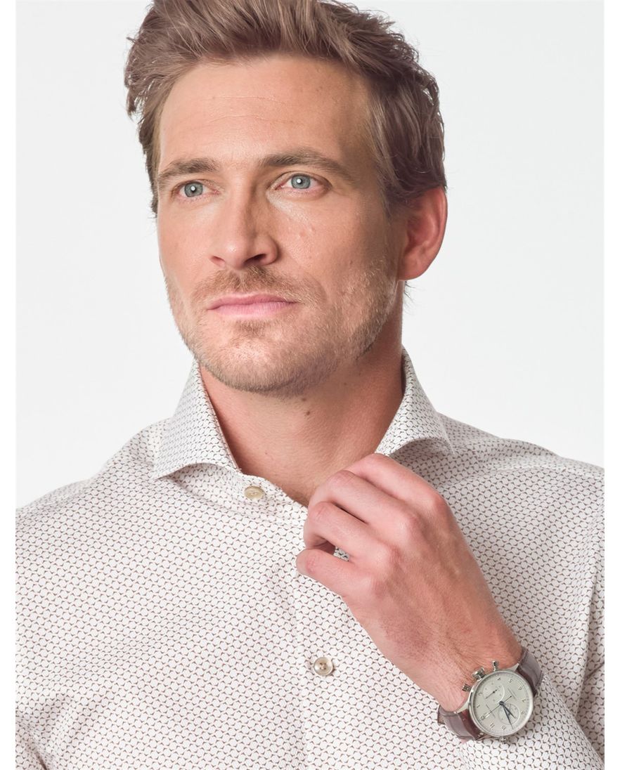 John Miller business overhemd wit beige geprint cut away