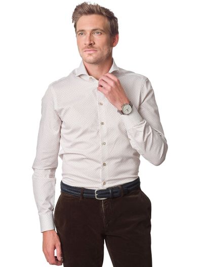 John Miller John Miller business overhemd wit beige geprint cut away