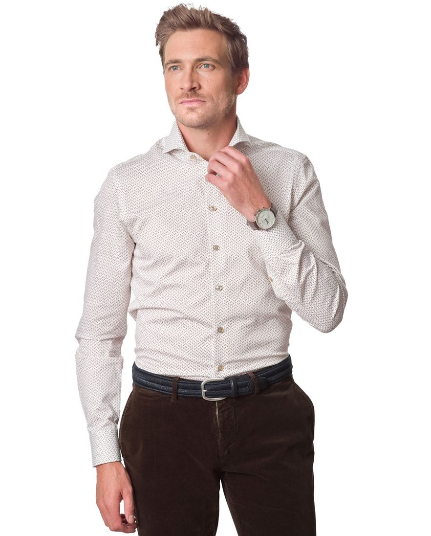 John Miller business overhemd wit beige geprint cut away