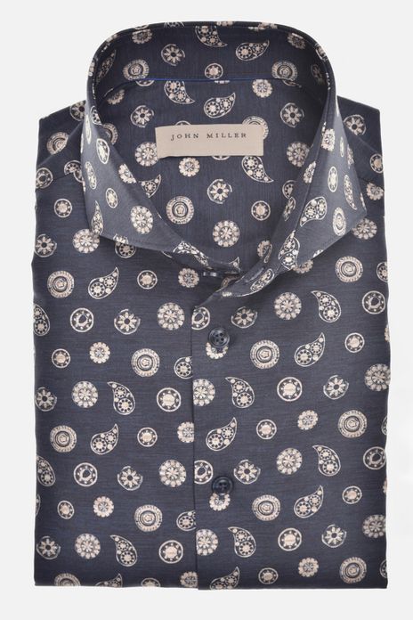 John Miller overhemd Slim Fit donkerblauw geprint Paisley