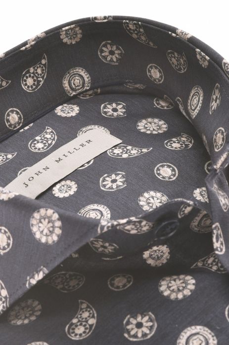 John Miller overhemd Slim Fit donkerblauw geprint Paisley