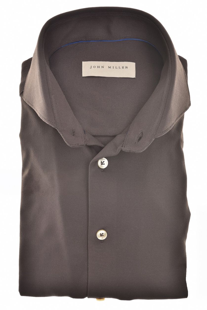 John Miller overhemd ml 7 bruin effen hyperstretch