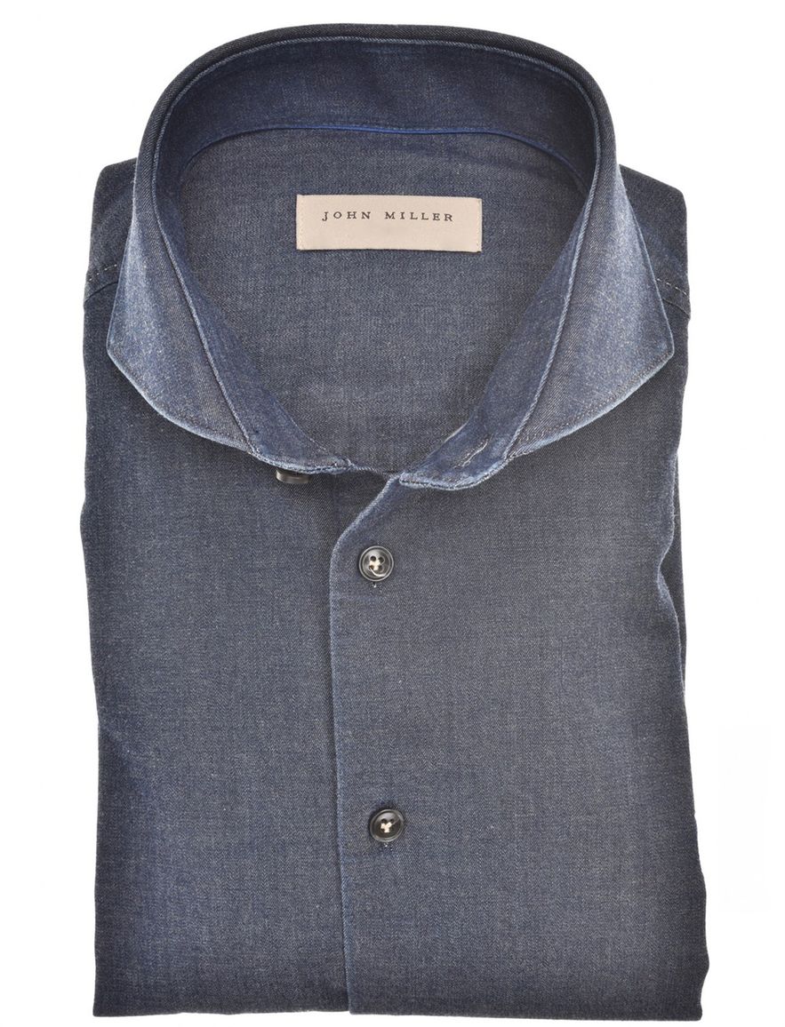 John Miller zakelijk overhemd donkerblauw slim fit cutaway boord