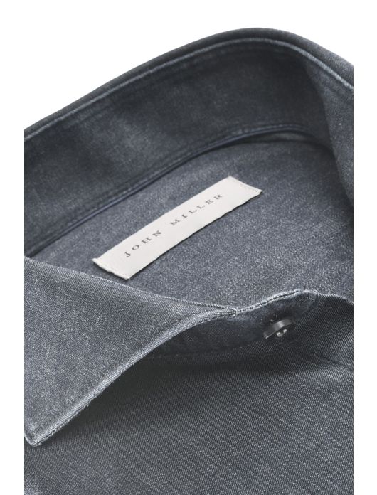 business overhemd John Miller donkerblauw gemêleerd katoen normale fit