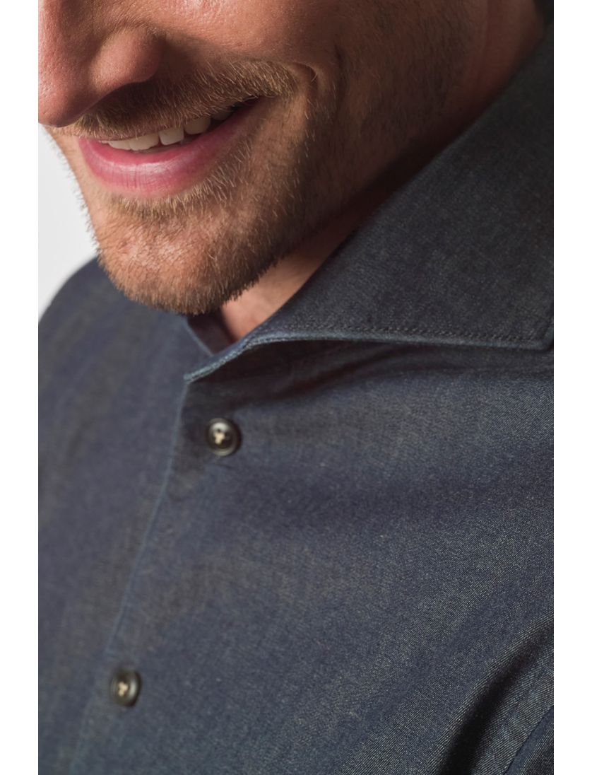 John Miller zakelijk overhemd donkerblauw gemêleerd katoen normale fit