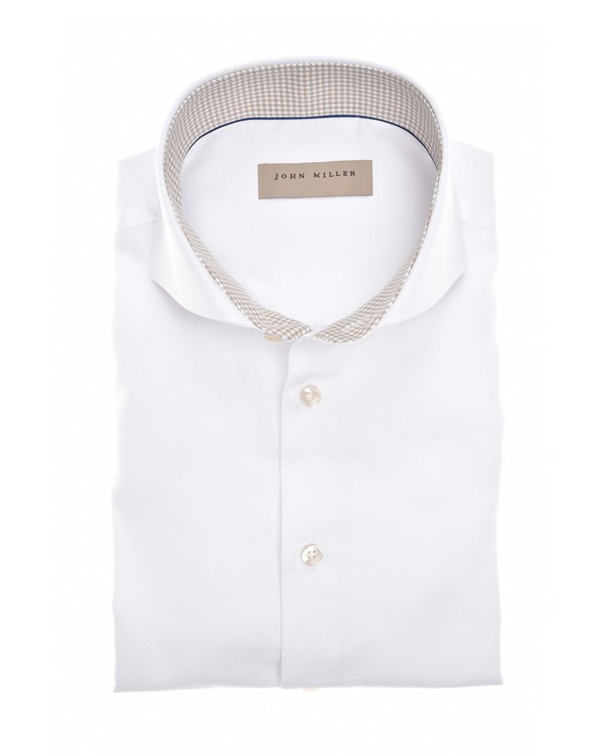 John Miller overhemd wit effen Slim Fit 100% katoen