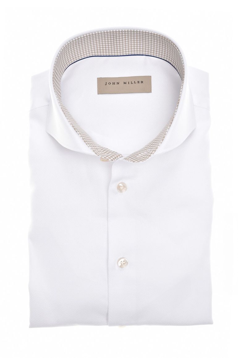 John Miller overhemd wit effen Slim Fit 100% katoen