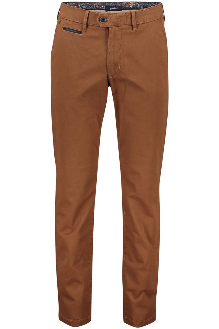 katoenen Gardeur broek flatfront bruin effen normale fit