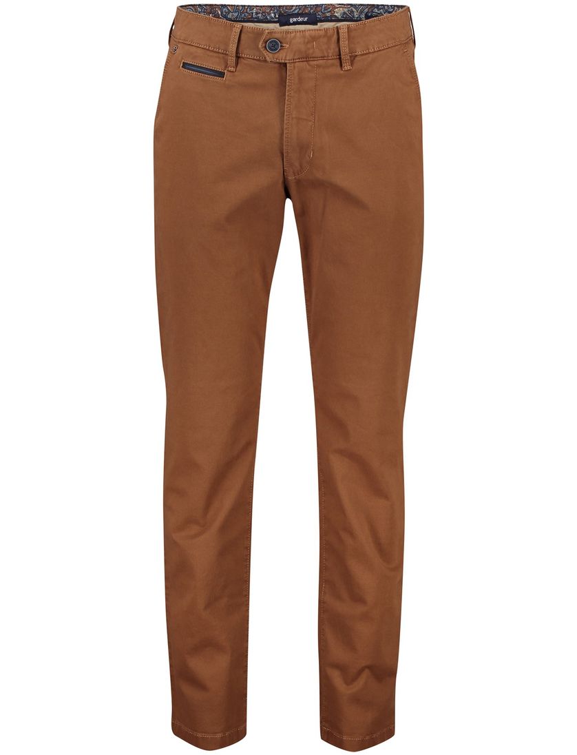 katoenen Gardeur broek flatfront bruin effen normale fit