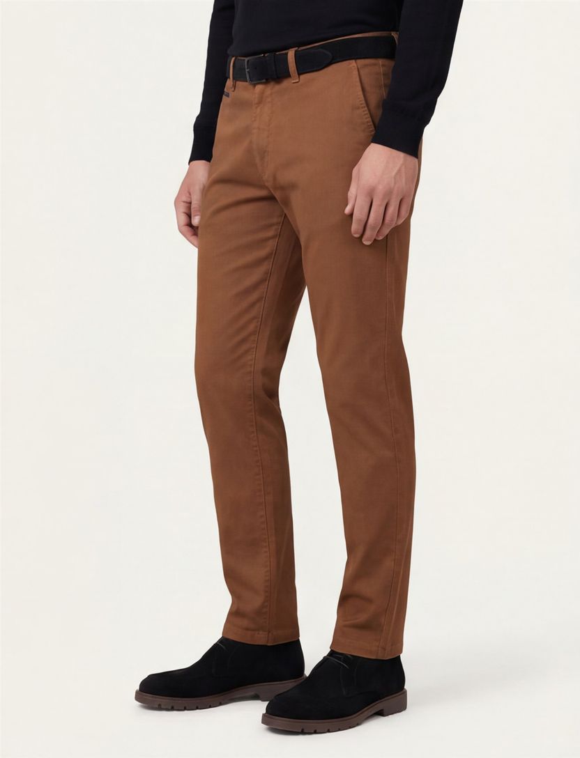 katoenen Gardeur broek flatfront bruin effen normale fit