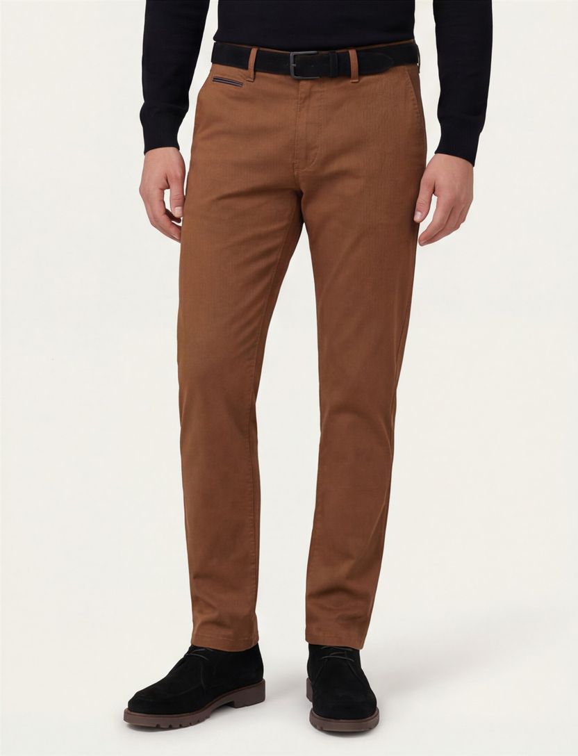 katoenen Gardeur broek flatfront bruin effen normale fit