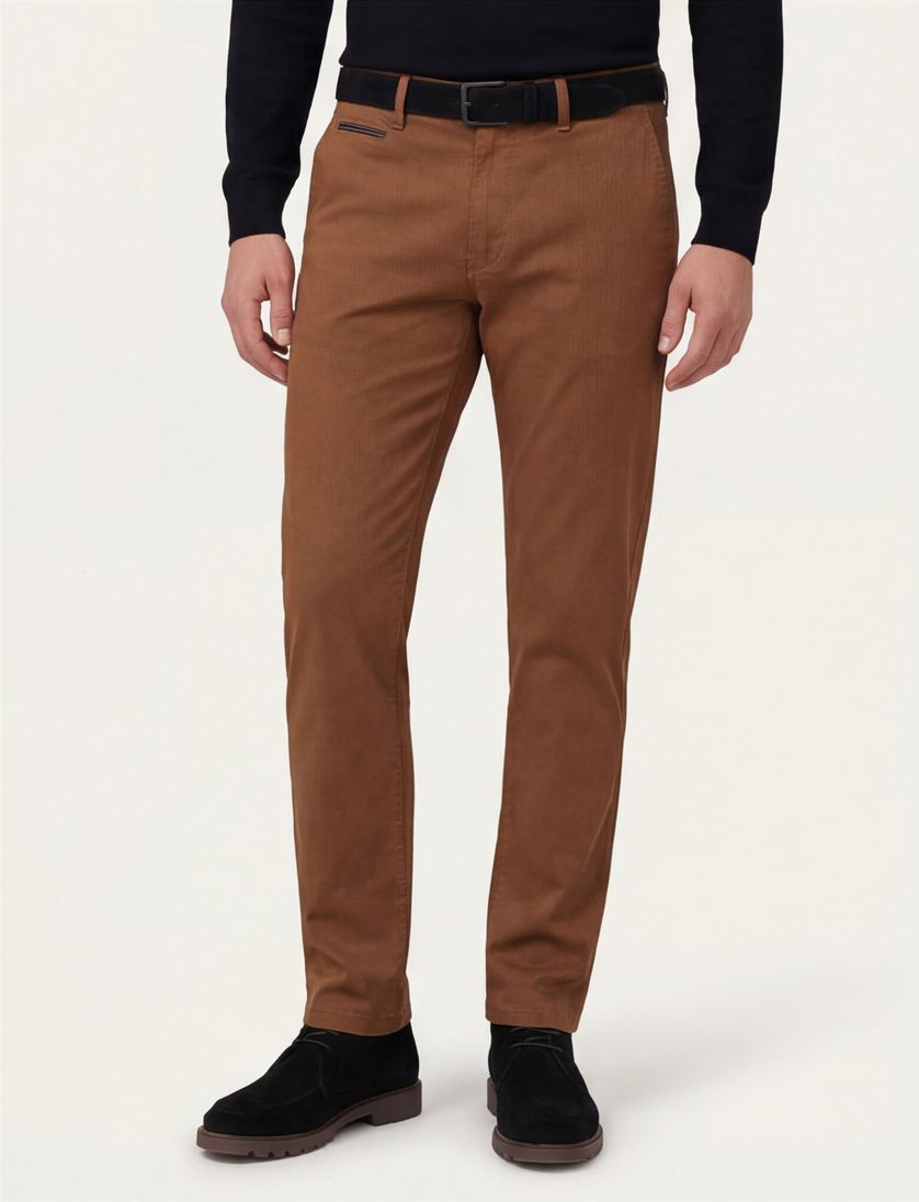 katoenen Gardeur broek flatfront bruin effen normale fit
