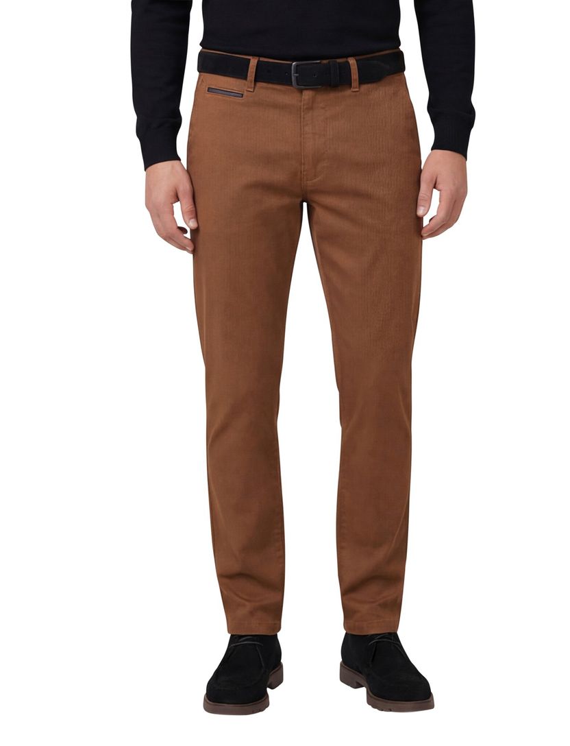 katoenen Gardeur broek flatfront bruin effen normale fit