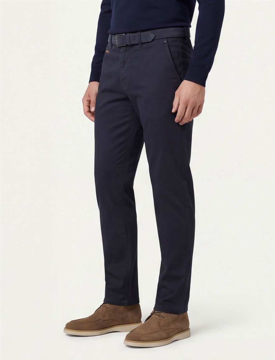 Gardeur katoenen broek effen donkerblauw normale fit