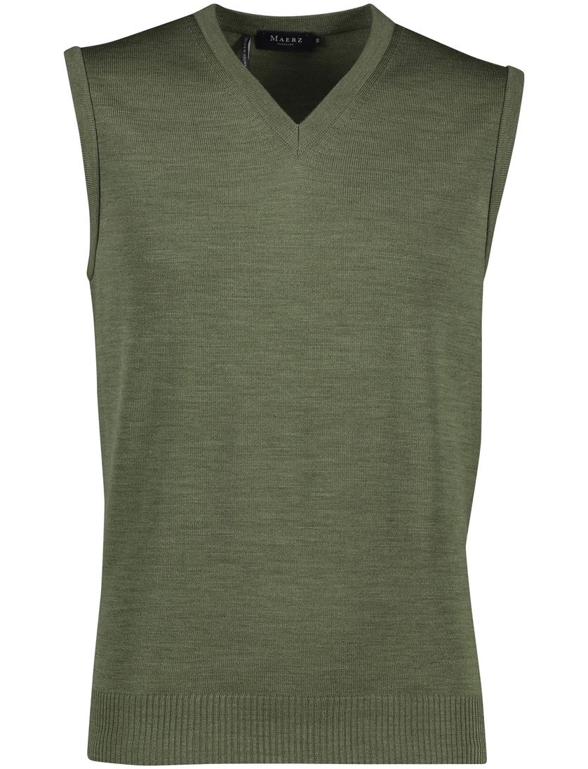 Maerz slipover v-hals groen effen fijn gebreid
