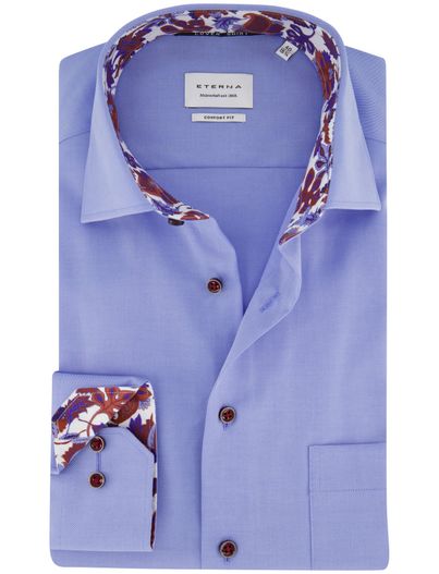 Eterna Eterna overhemd blauw katoen strijkvrij