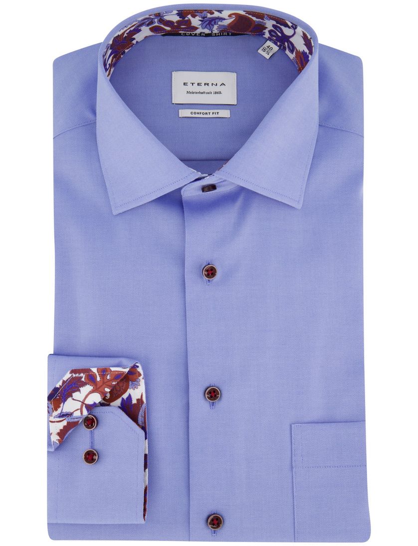 Eterna overhemd blauw katoen strijkvrij