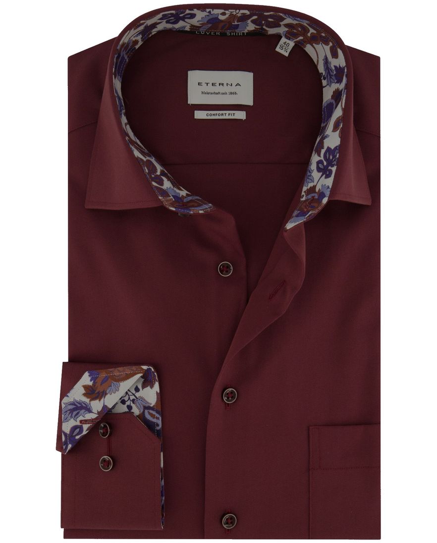 Eterna overhemd Comfort Fit effen bordeaux katoen