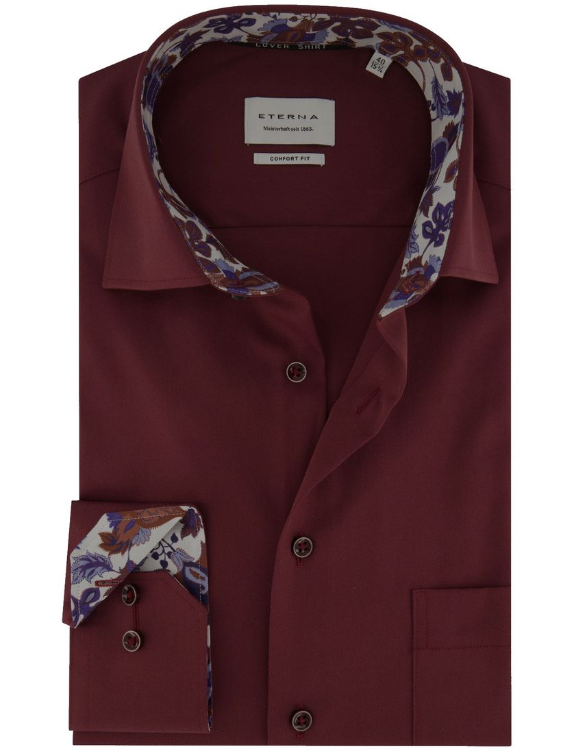katoenen Eterna overhemd Comfort Fit rood wijde fit strijkvrij