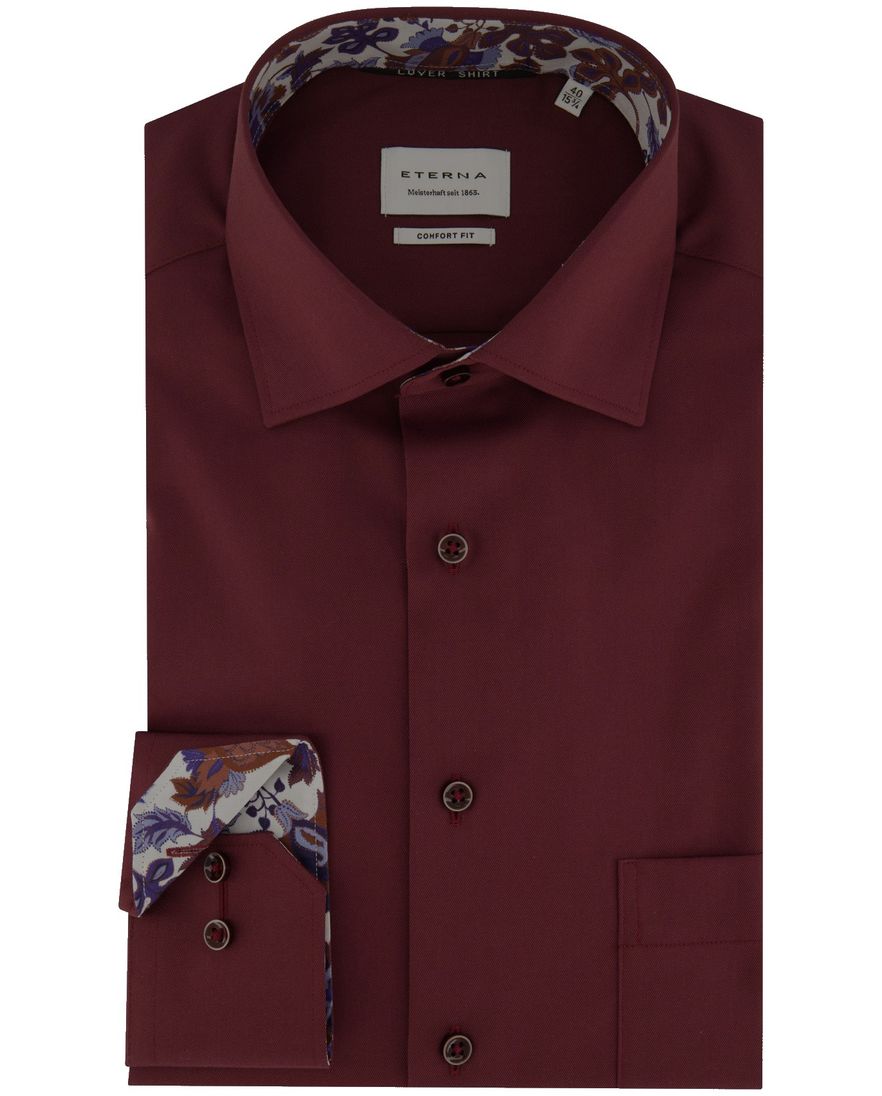 Eterna overhemd Comfort Fit effen bordeaux katoen