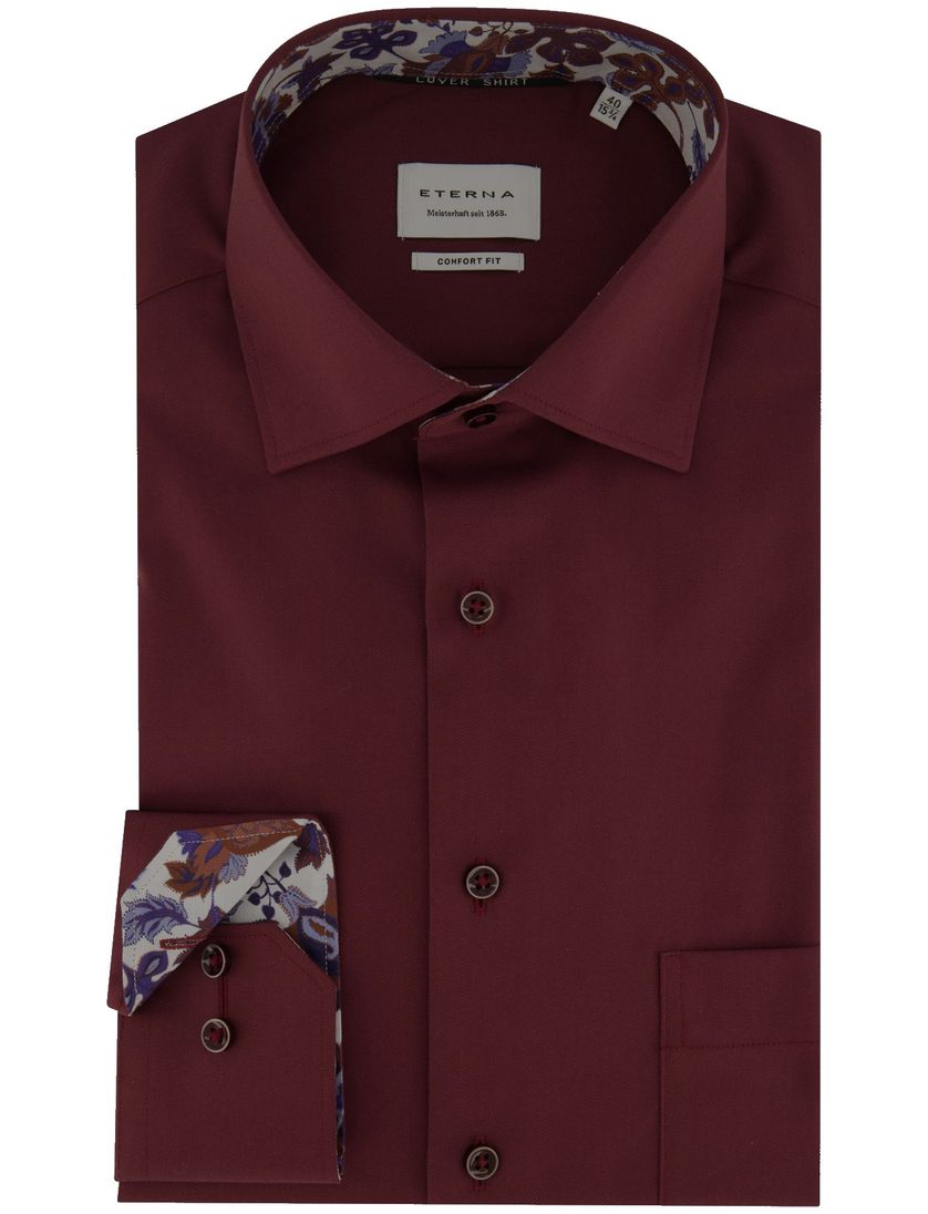 katoenen Eterna overhemd Comfort Fit rood wijde fit strijkvrij
