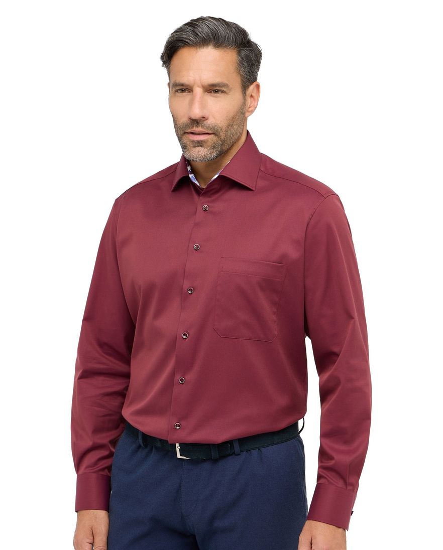 Eterna overhemd Comfort Fit effen bordeaux katoen