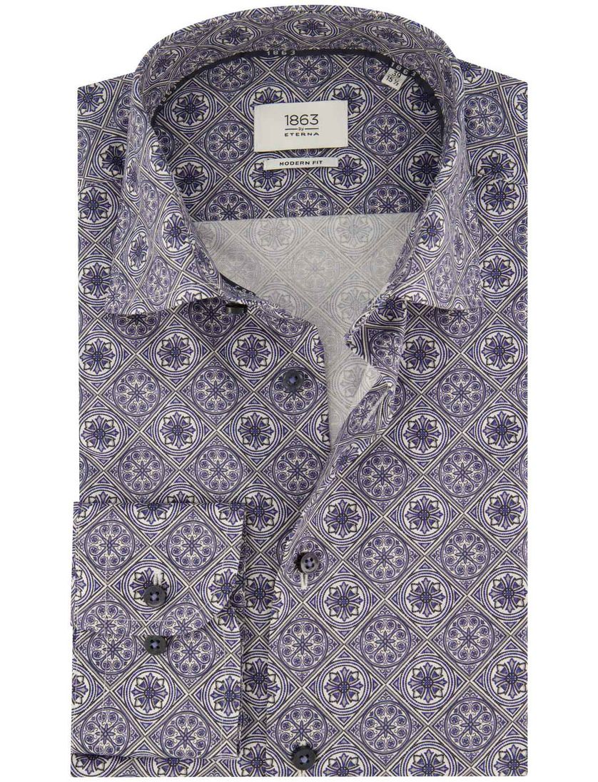 Geprint Eterna overhemd blauw modern fit