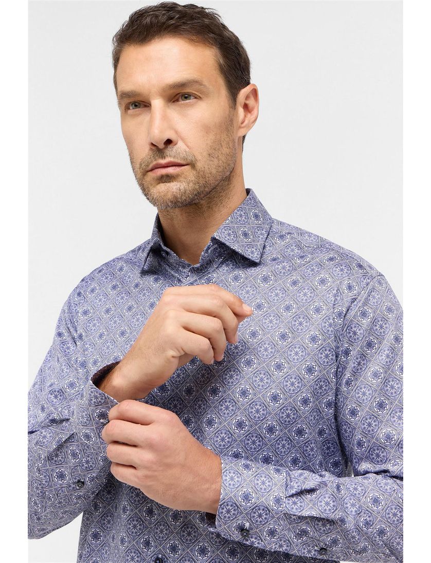 Geprint Eterna overhemd blauw modern fit