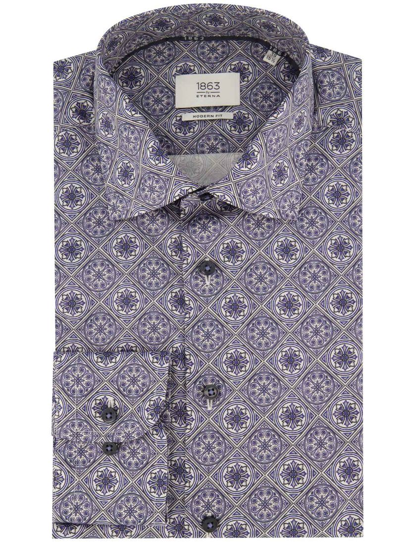 Geprint Eterna overhemd blauw modern fit