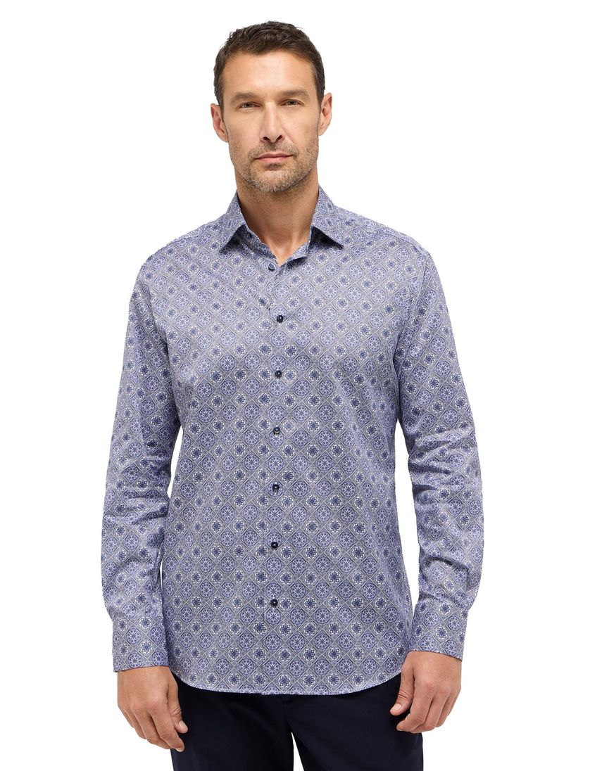 Geprint Eterna overhemd blauw modern fit