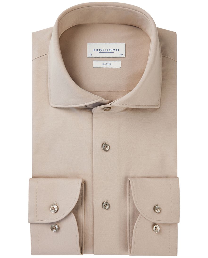 Profuomo Slim Fit overhemd beige knitted