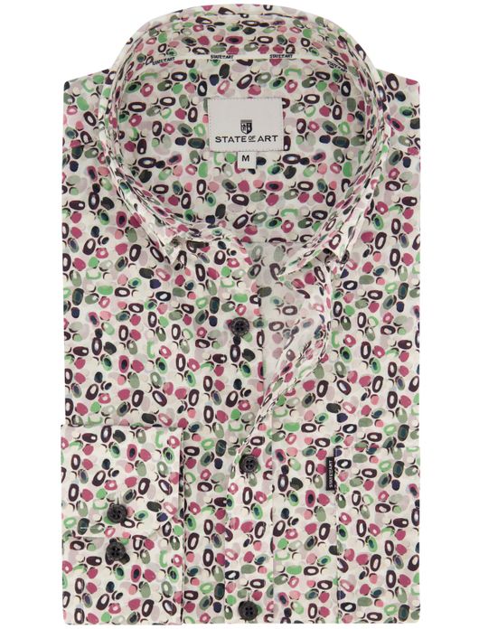 casual overhemd State of Art roze geprint katoen, stretch wijde fit