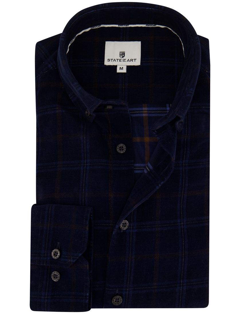 State of Art overhemd donkerblauw geruit katoen