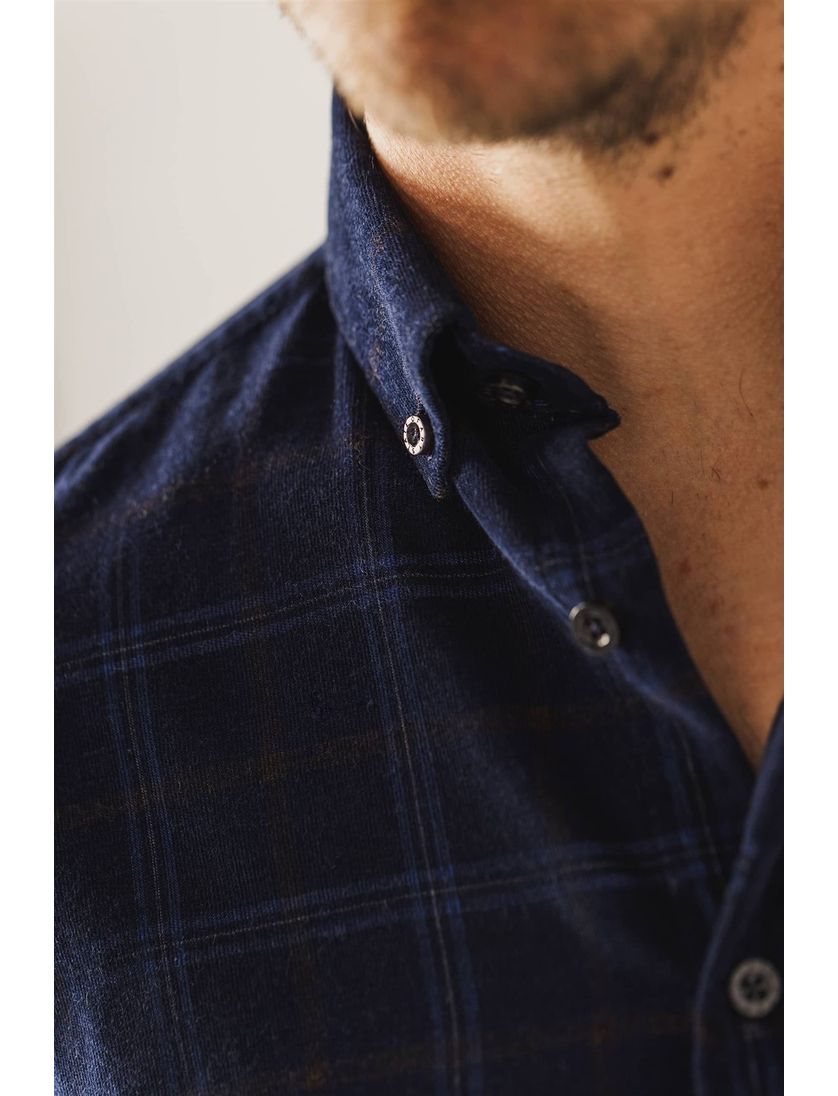 State of Art overhemd donkerblauw geruit katoen