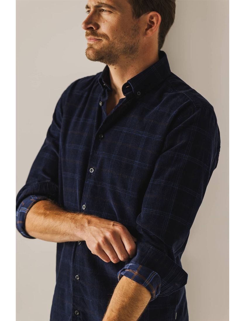 State of Art overhemd donkerblauw geruit katoen