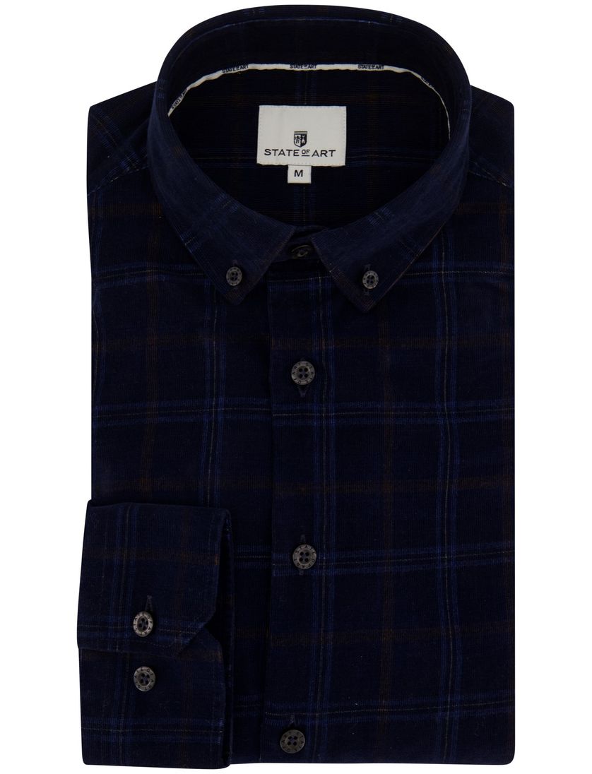 State of Art overhemd donkerblauw geruit katoen
