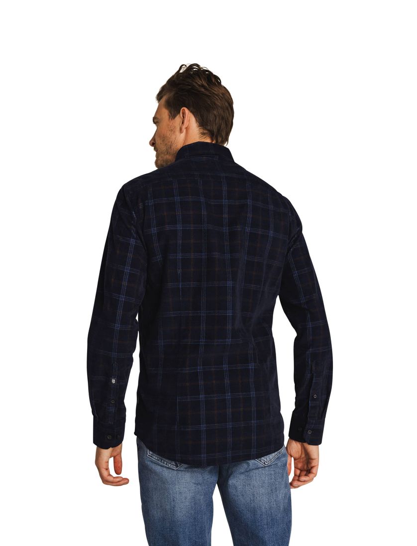 State of Art overhemd donkerblauw geruit katoen