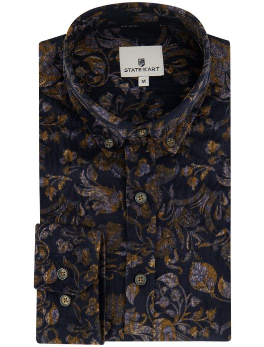 casual overhemd State of Art donkerblauw corduroy wijde fit