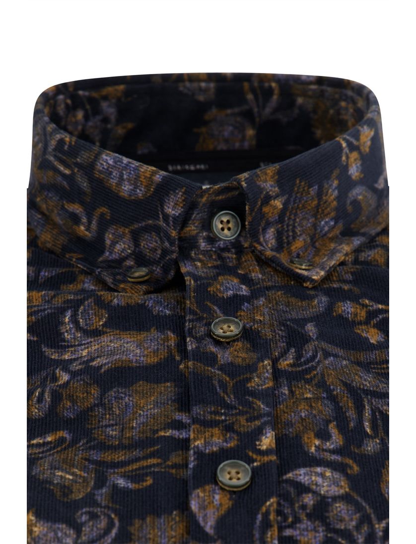 Corduroy State of Art casual overhemd donkerblauw wijde fit