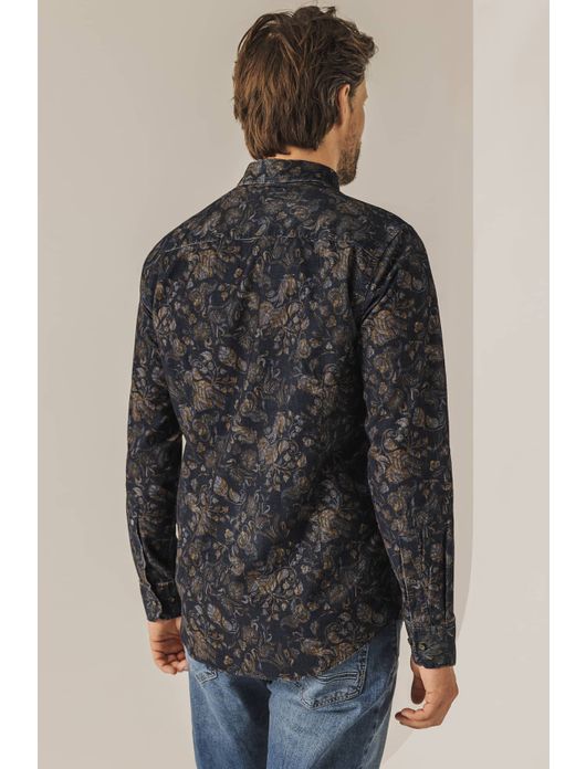 casual overhemd State of Art donkerblauw corduroy wijde fit