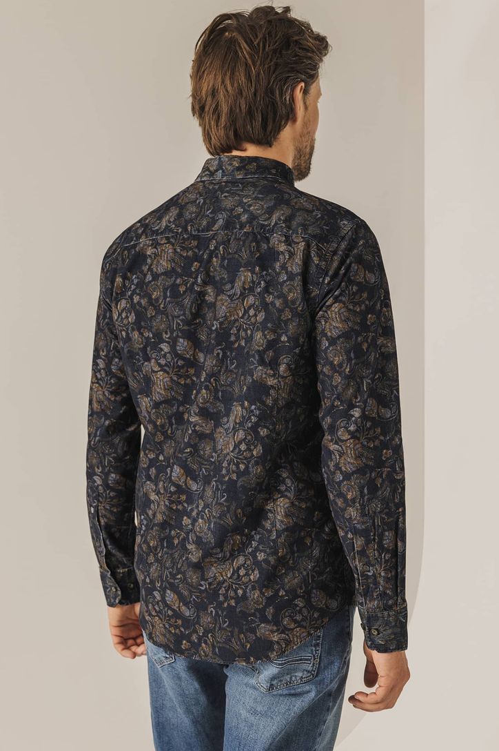 Corduroy State of Art casual overhemd donkerblauw wijde fit