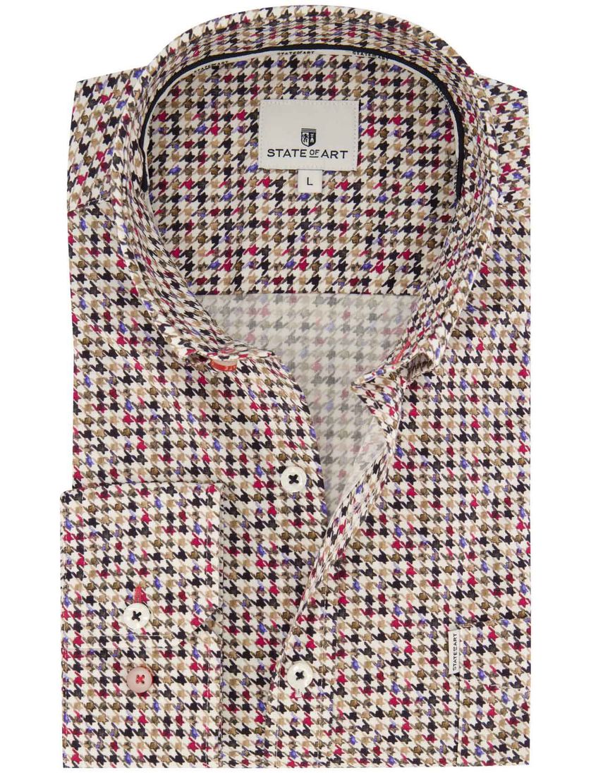 State of Art casual overhemd beige geprint borstzak