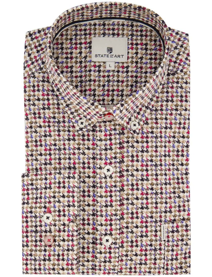 State of Art casual overhemd beige geprint borstzak