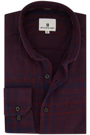 State of Art casual overhemd State of Art bordeaux geruit katoen wijde fit