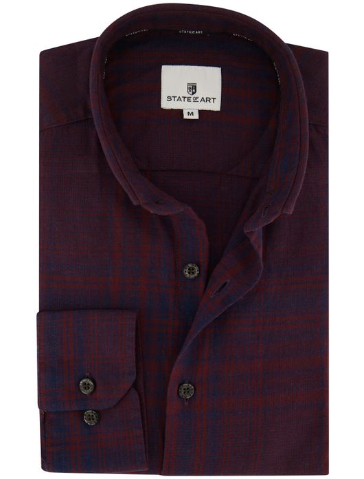 casual overhemd State of Art bordeaux geruit katoen wijde fit
