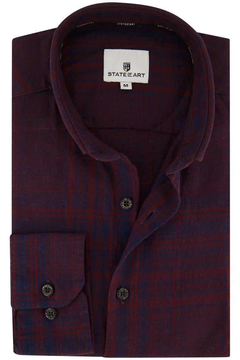 casual overhemd State of Art bordeaux geruit katoen wijde fit